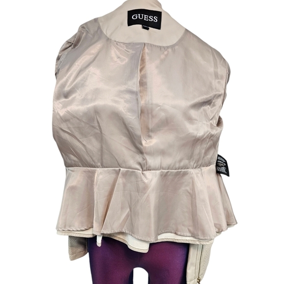 Guess Cream Faux Leather Perforated Flounce Lightweight Jacket Size XL Women's - Picture 12 of 14